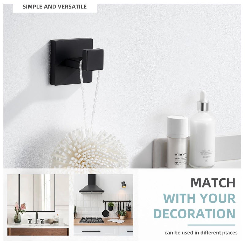 Angle Simple Towel Hook Matte Black, SUS 304 Stainless Steel Coat Robe Hook, Bathroom Hand Towel Hanger for Wall - Image 2